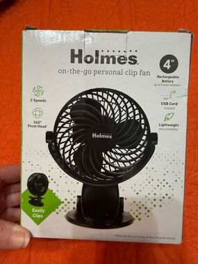 Holmes 4" On-The-Go Personal Clip Fan - Black chargeable